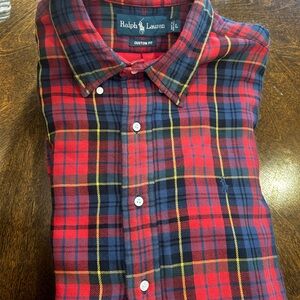 Polo Ralph Lauren Mens Large L Custom Fit Button Shirt Plaid Chambray Oxford Re